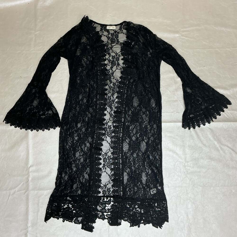Boho Full Circle Trends Black Lace Open Front Kimono